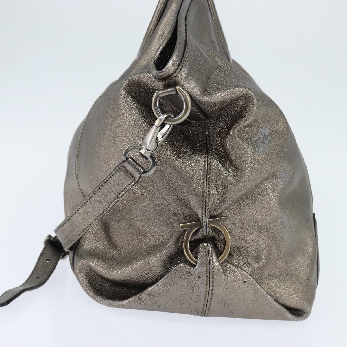 Salvatore Ferragamo Gancini Hand Bag Leather 2way Silver Auth bs30477