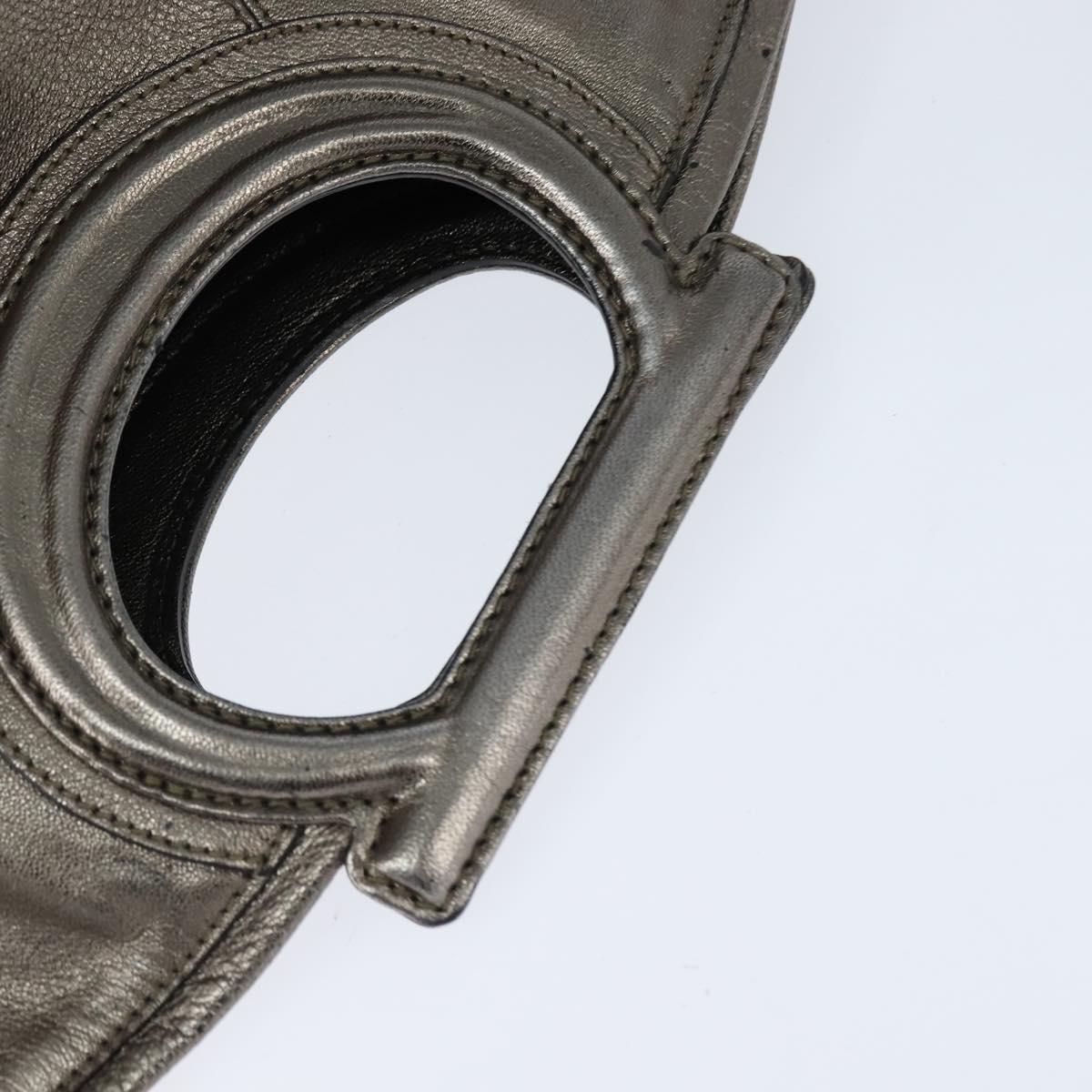 Salvatore Ferragamo Gancini Hand Bag Leather 2way Silver Auth bs30477