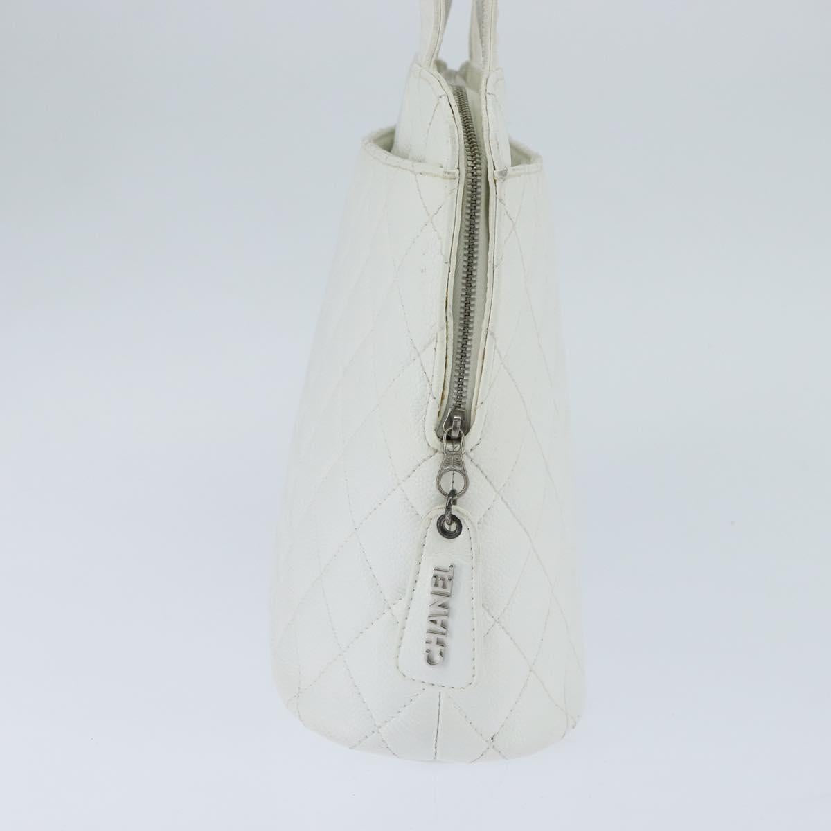 CHANEL Matelasse Tote Bag Caviar Skin White CC Auth bs30478