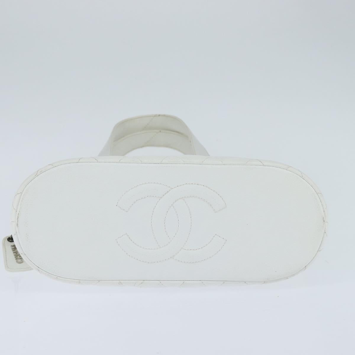 CHANEL Matelasse Tote Bag Caviar Skin White CC Auth bs30478