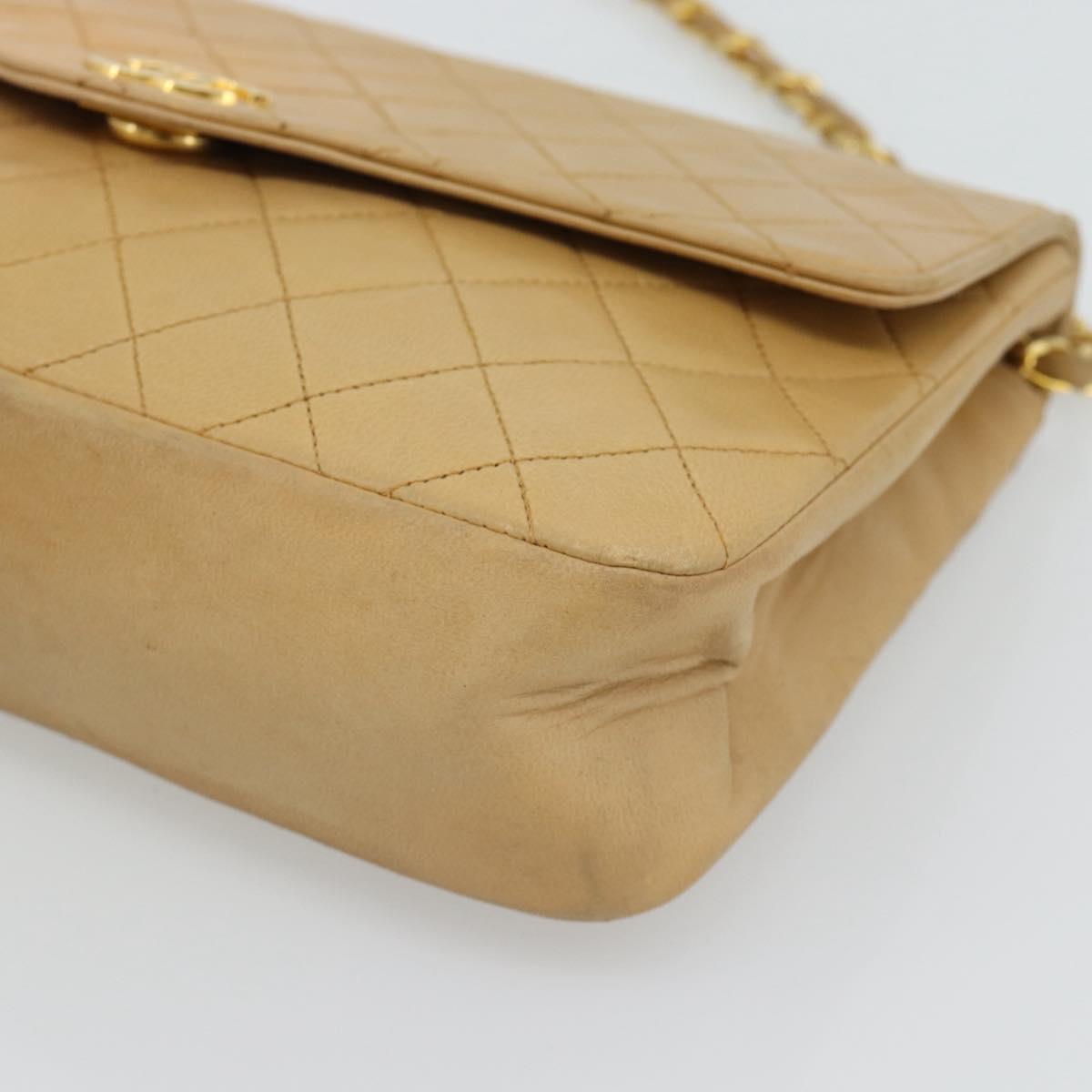 CHANEL Matelasse Chain Shoulder Bag Lamb Skin Beige Gold CC Auth bs30479
