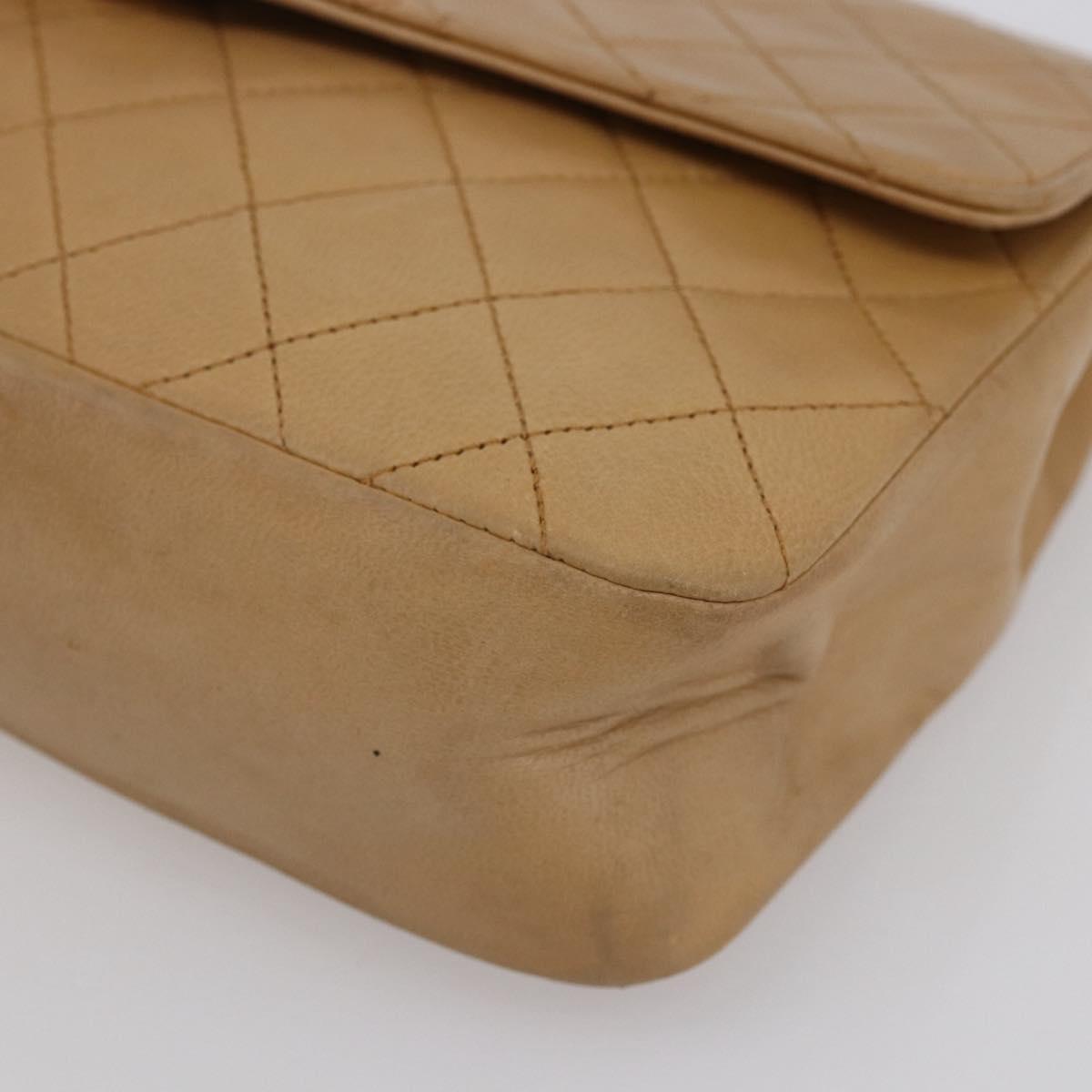 CHANEL Matelasse Chain Shoulder Bag Lamb Skin Beige Gold CC Auth bs30479