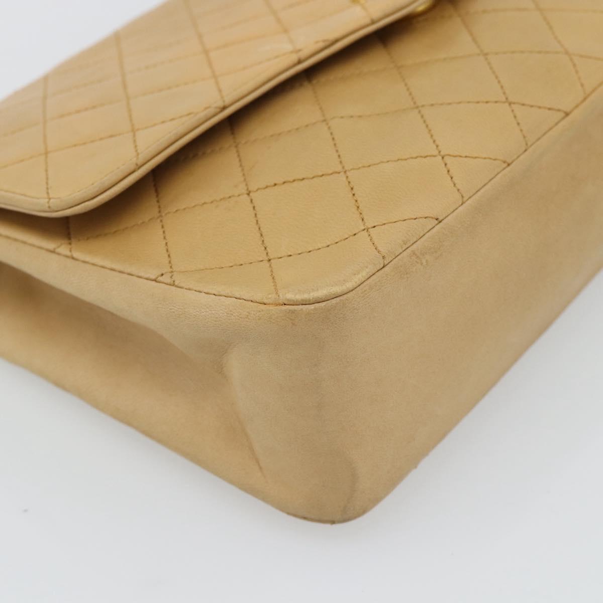 CHANEL Matelasse Chain Shoulder Bag Lamb Skin Beige Gold CC Auth bs30479