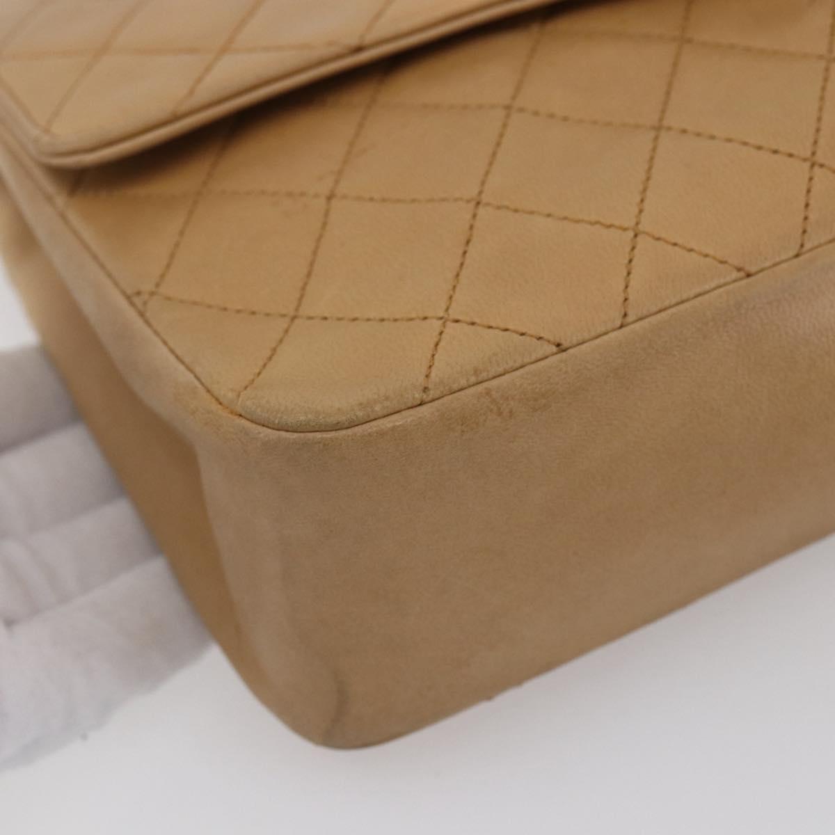 CHANEL Matelasse Chain Shoulder Bag Lamb Skin Beige Gold CC Auth bs30479