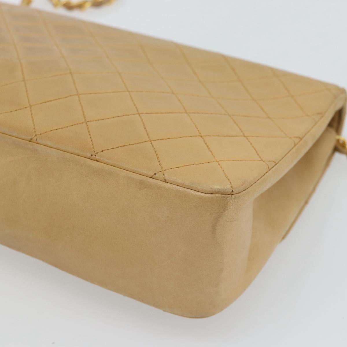 CHANEL Matelasse Chain Shoulder Bag Lamb Skin Beige Gold CC Auth bs30479