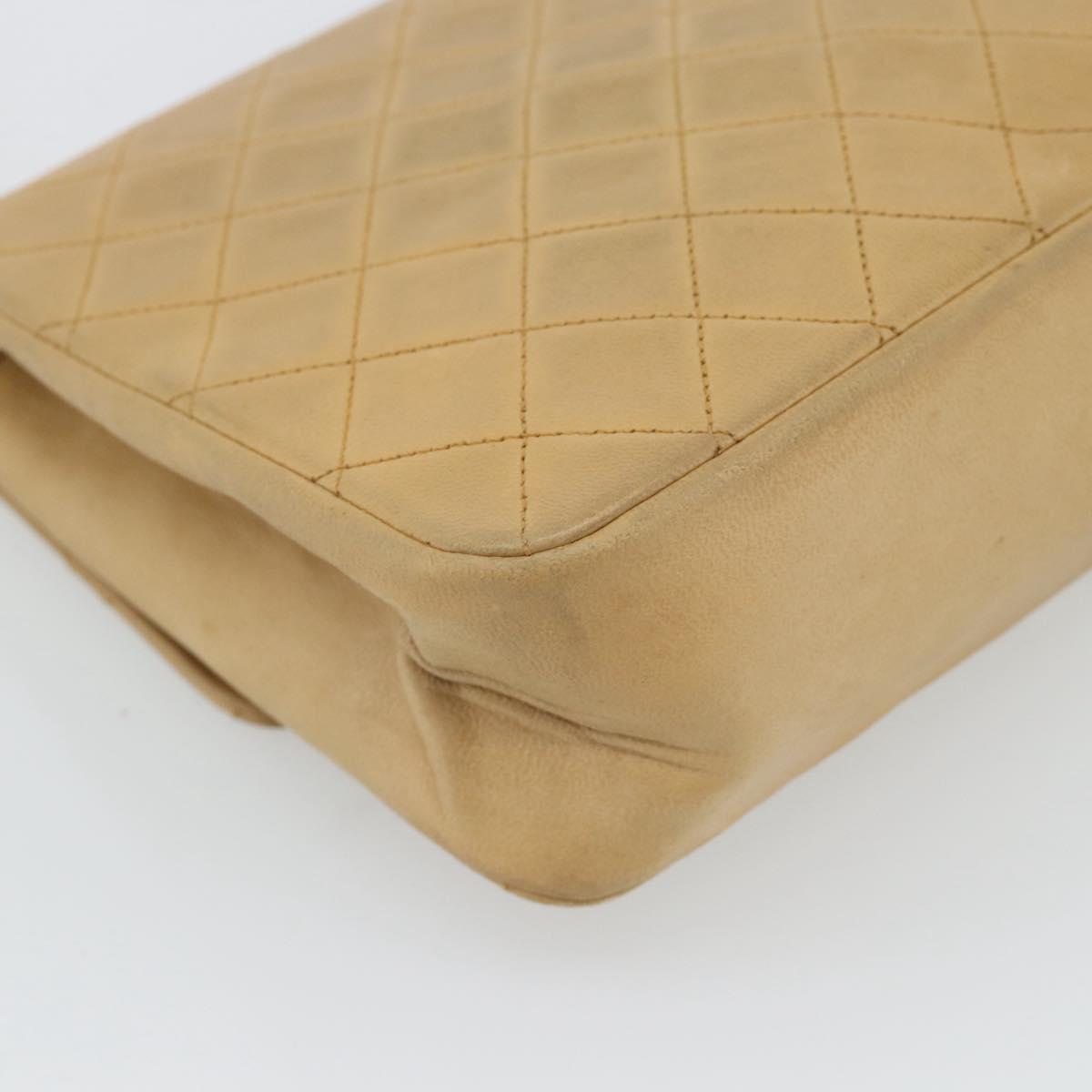 CHANEL Matelasse Chain Shoulder Bag Lamb Skin Beige Gold CC Auth bs30479