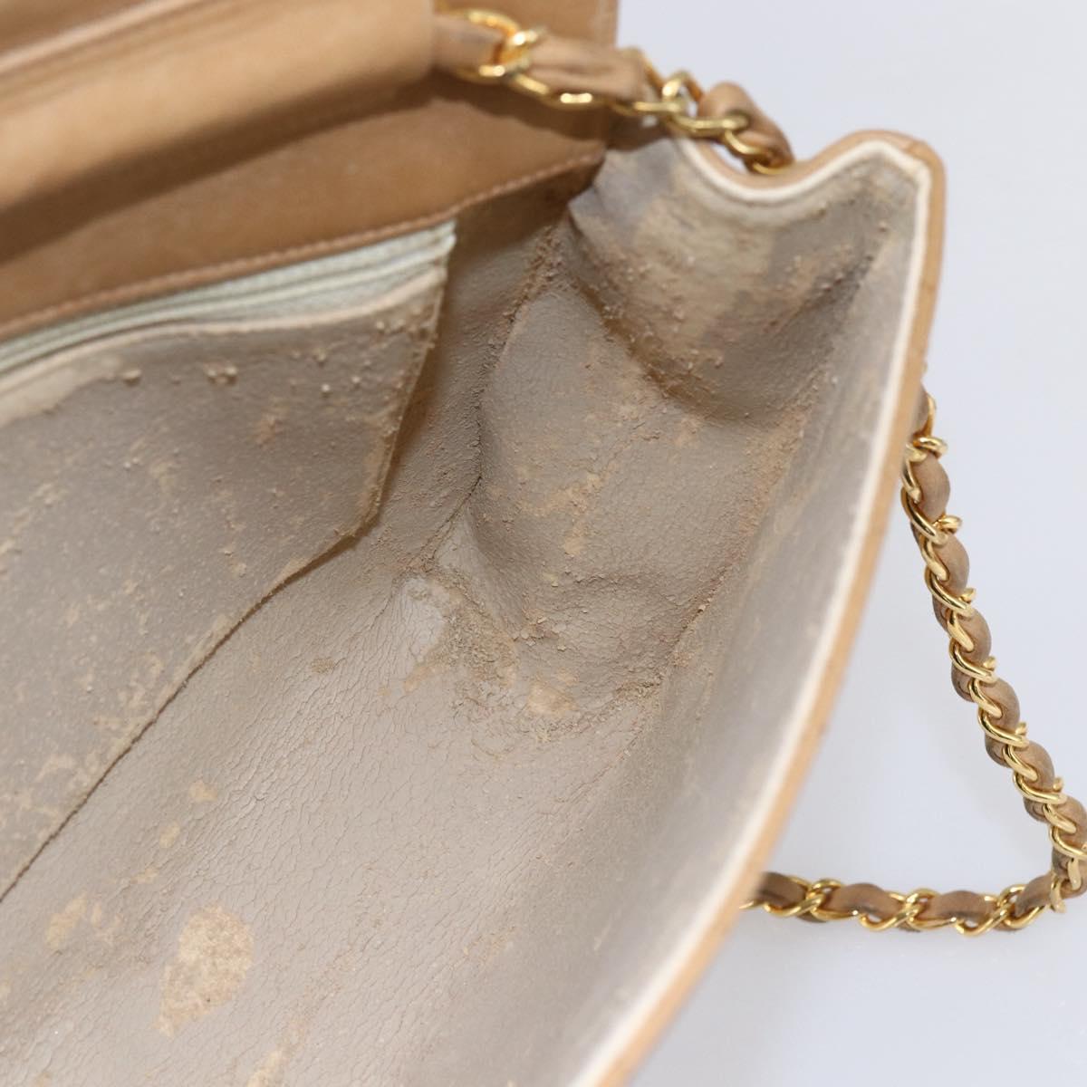 CHANEL Matelasse Chain Shoulder Bag Lamb Skin Beige Gold CC Auth bs30479