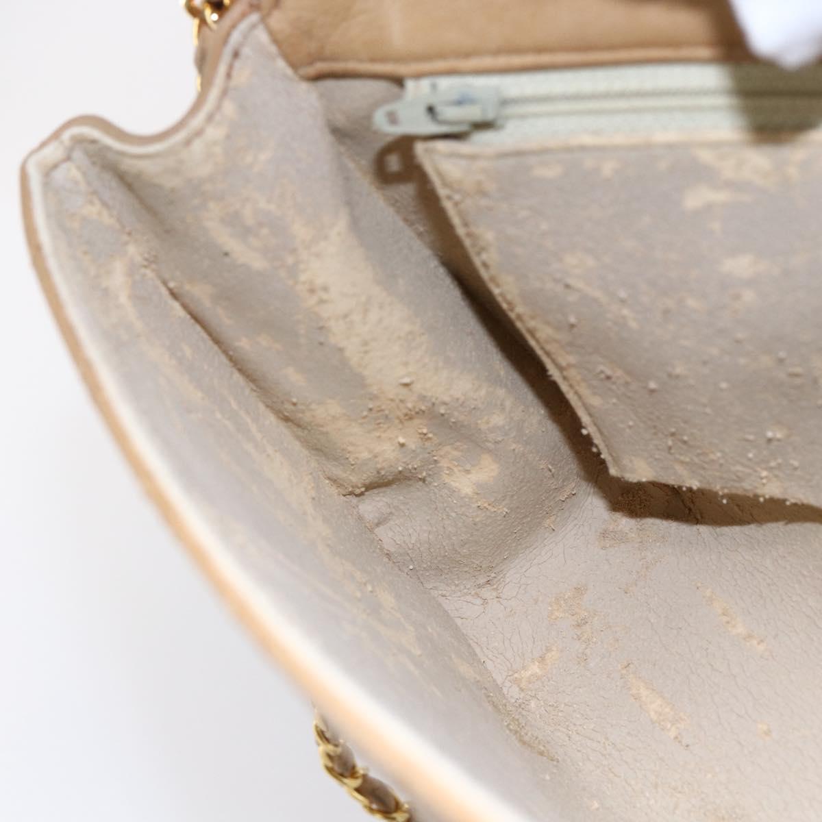 CHANEL Matelasse Chain Shoulder Bag Lamb Skin Beige Gold CC Auth bs30479