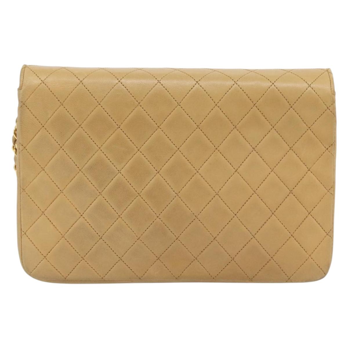 CHANEL Matelasse Chain Shoulder Bag Lamb Skin Beige Gold CC Auth bs30479