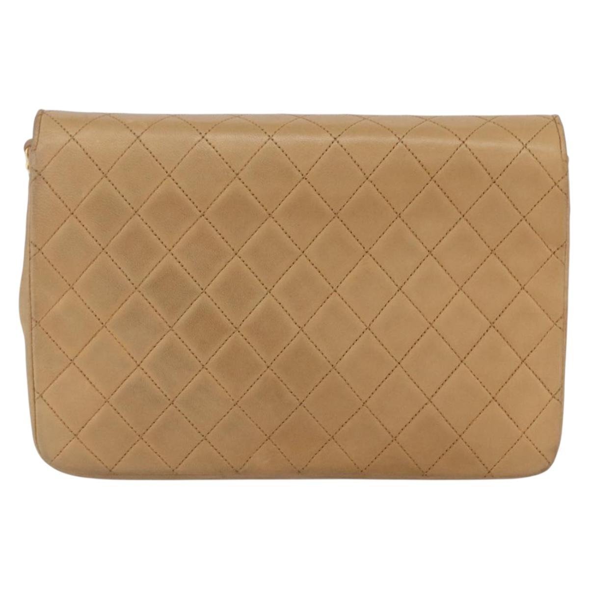 CHANEL Matelasse Chain Shoulder Bag Lamb Skin Beige Gold CC Auth bs30479