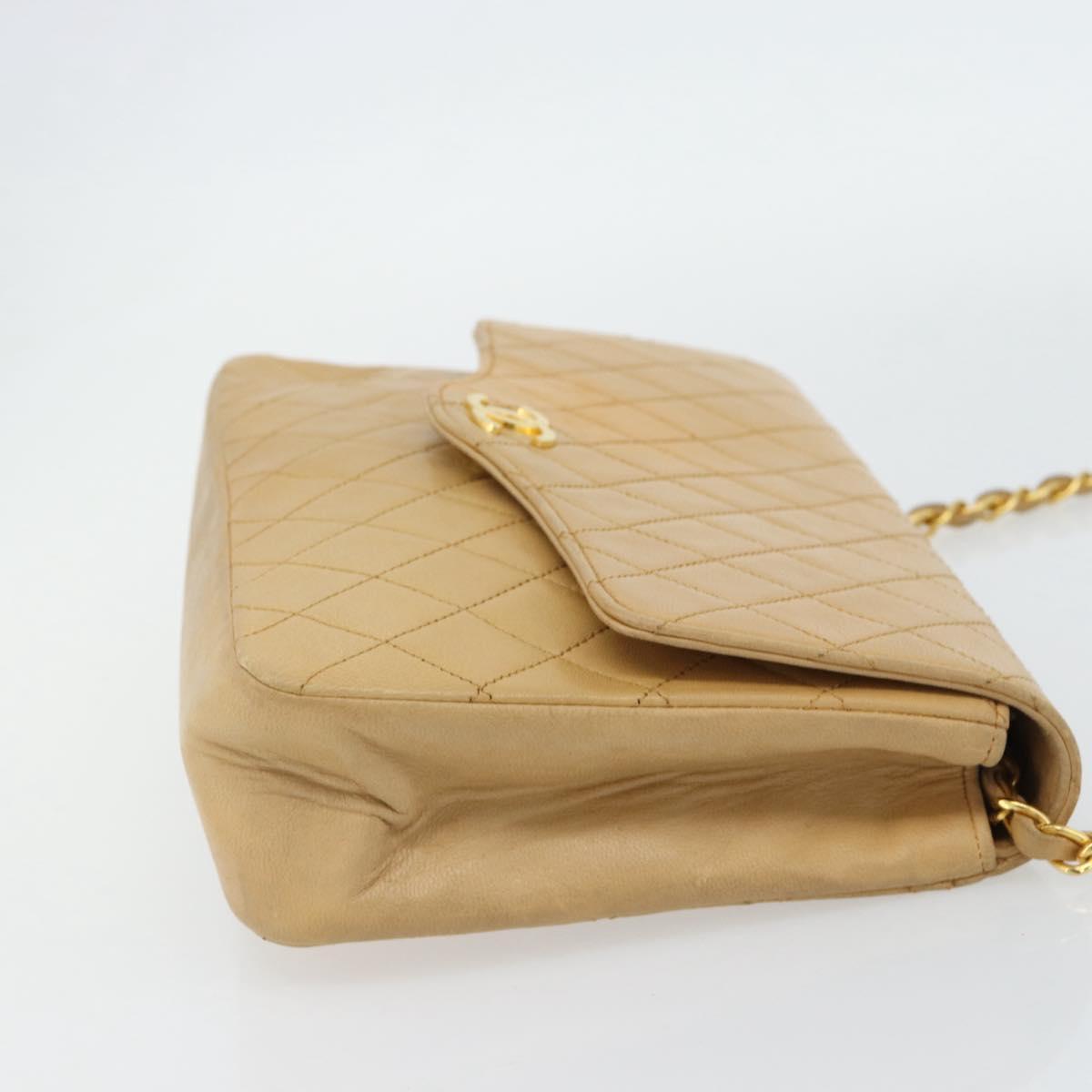 CHANEL Matelasse Chain Shoulder Bag Lamb Skin Beige Gold CC Auth bs30479