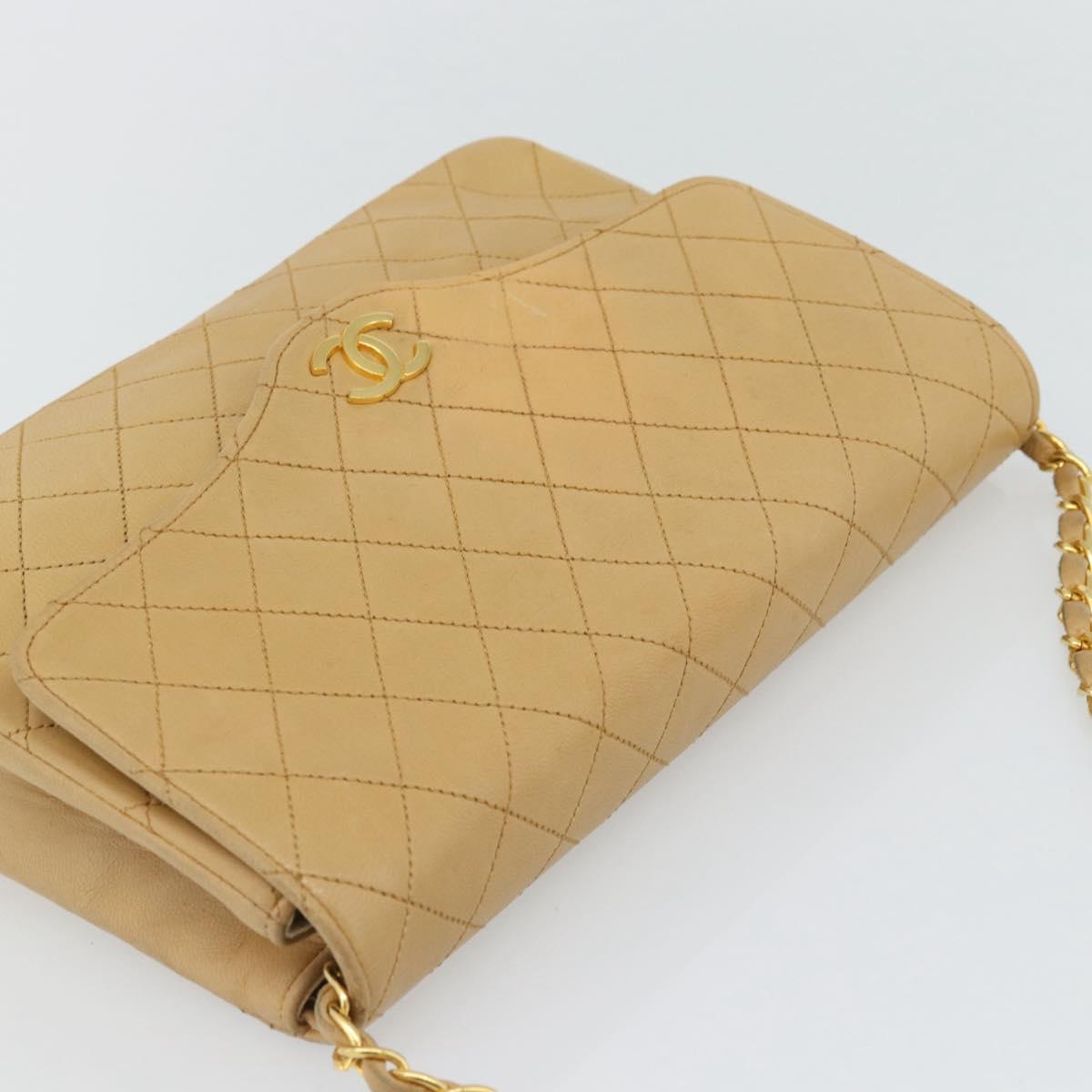 CHANEL Matelasse Chain Shoulder Bag Lamb Skin Beige Gold CC Auth bs30479