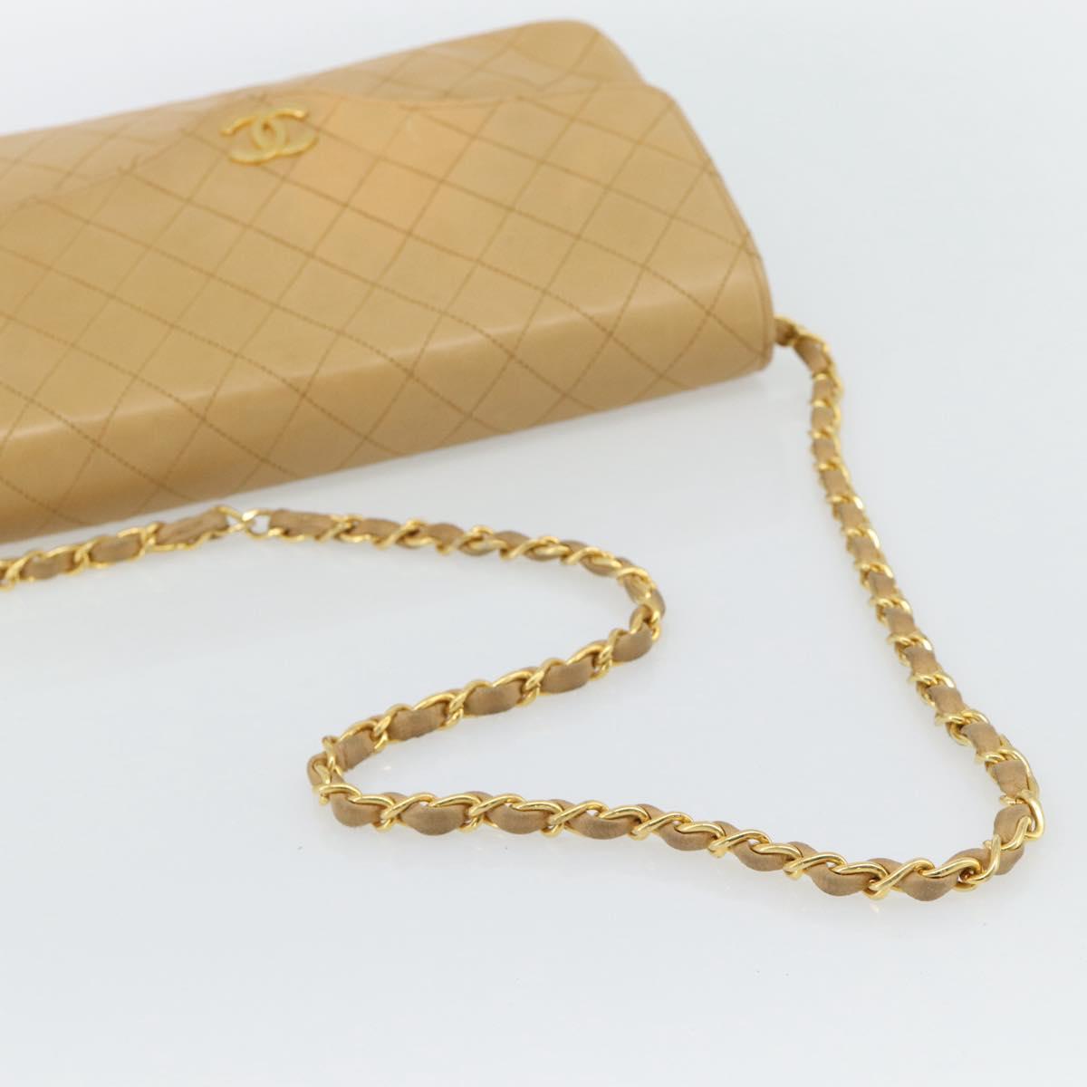 CHANEL Matelasse Chain Shoulder Bag Lamb Skin Beige Gold CC Auth bs30479