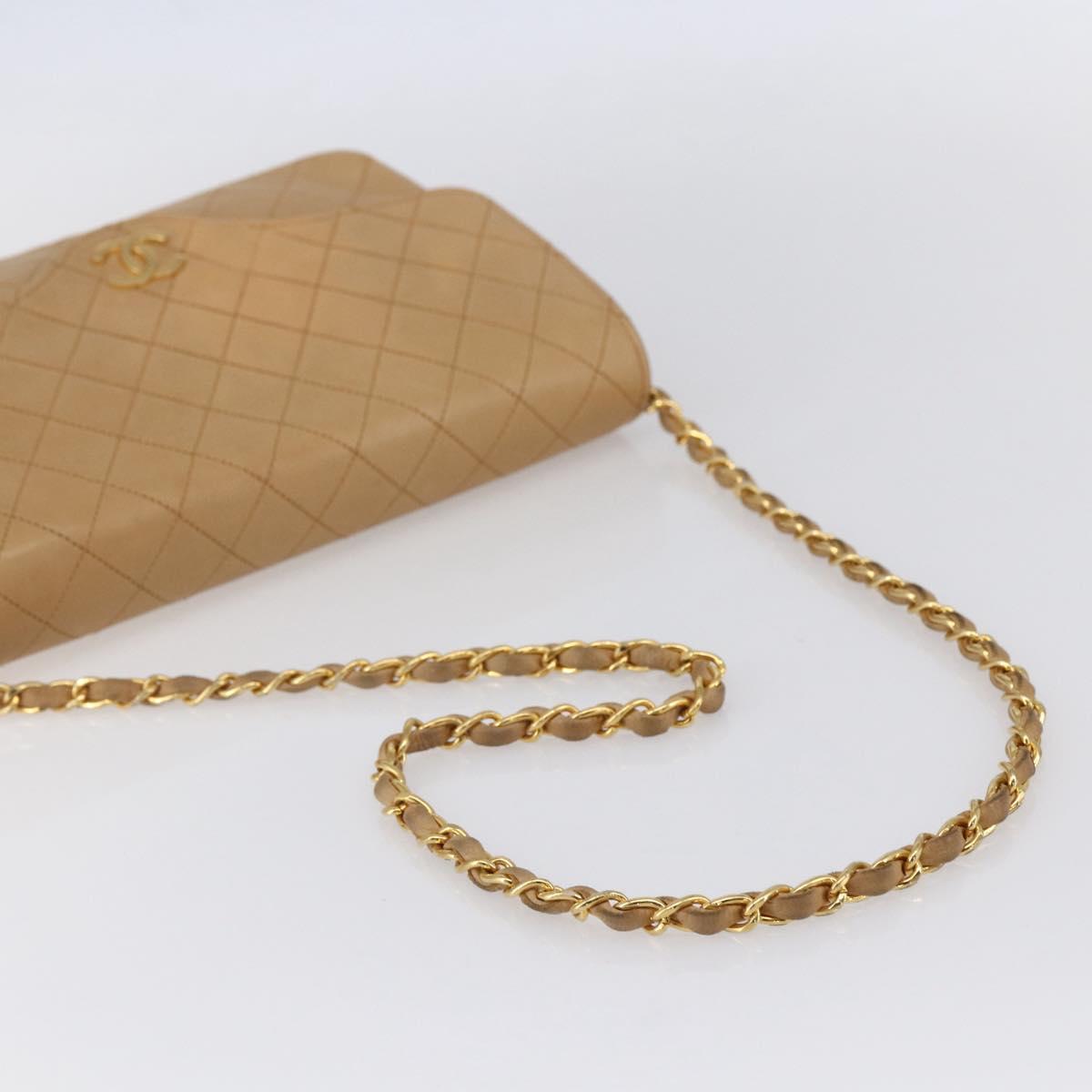 CHANEL Matelasse Chain Shoulder Bag Lamb Skin Beige Gold CC Auth bs30479