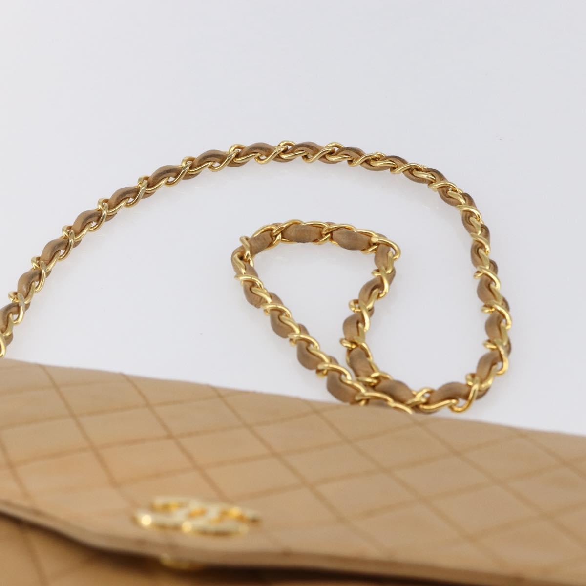 CHANEL Matelasse Chain Shoulder Bag Lamb Skin Beige Gold CC Auth bs30479