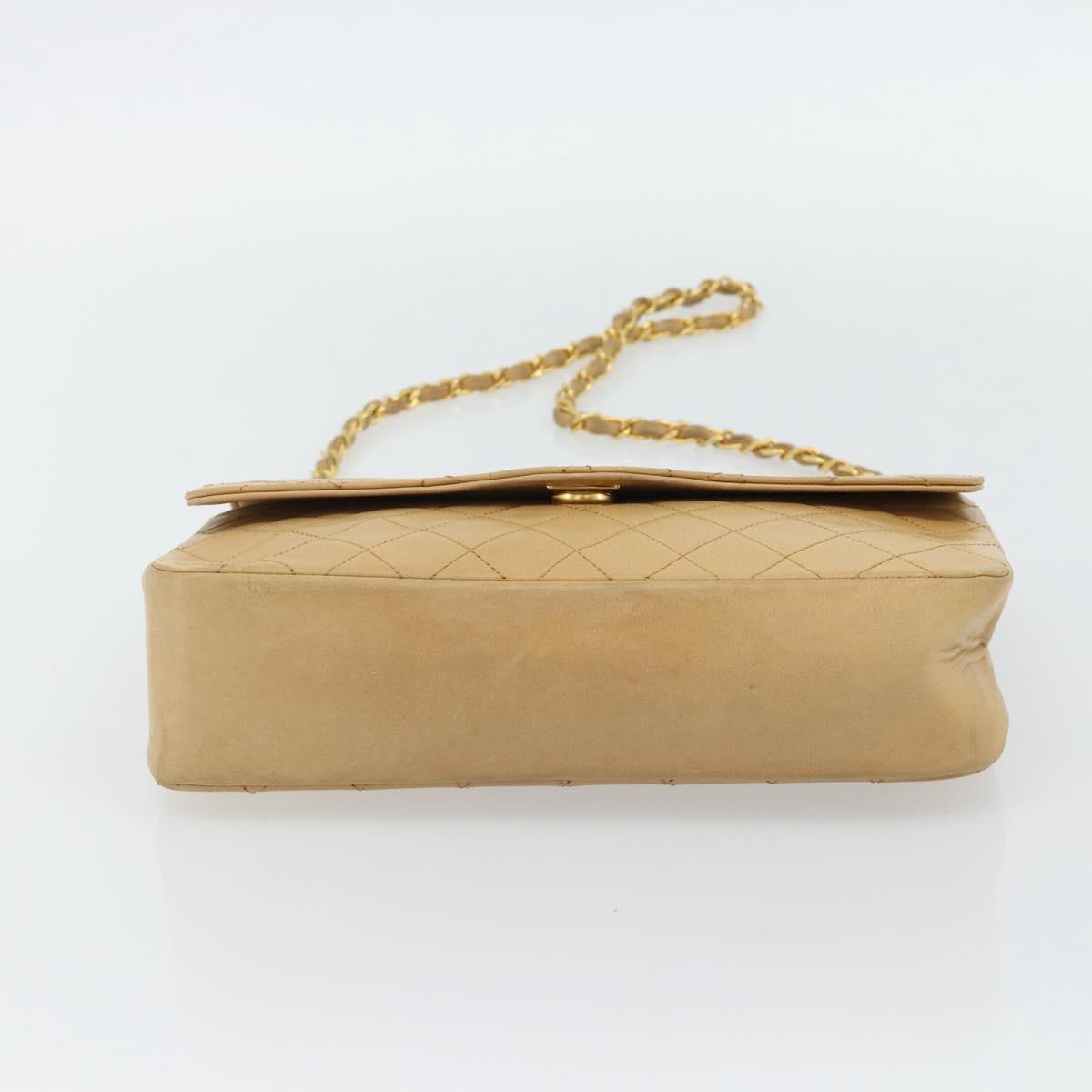 CHANEL Matelasse Chain Shoulder Bag Lamb Skin Beige Gold CC Auth bs30479