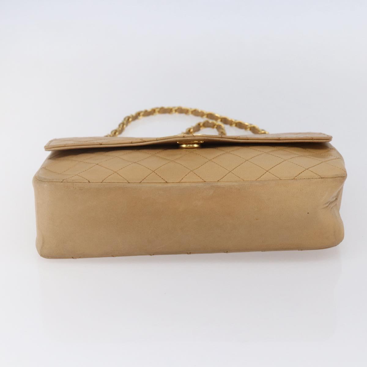 CHANEL Matelasse Chain Shoulder Bag Lamb Skin Beige Gold CC Auth bs30479