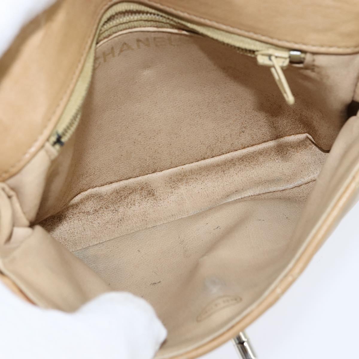CHANEL Matelasse Waist Pouch Lamb Skin Beige Gold CC Auth bs30480