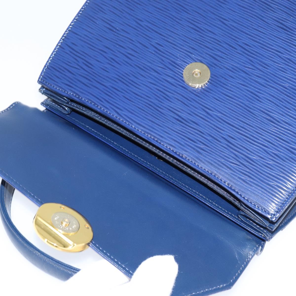 VALENTINO Medal Hand Bag Leather Blue Gold Auth bs30482