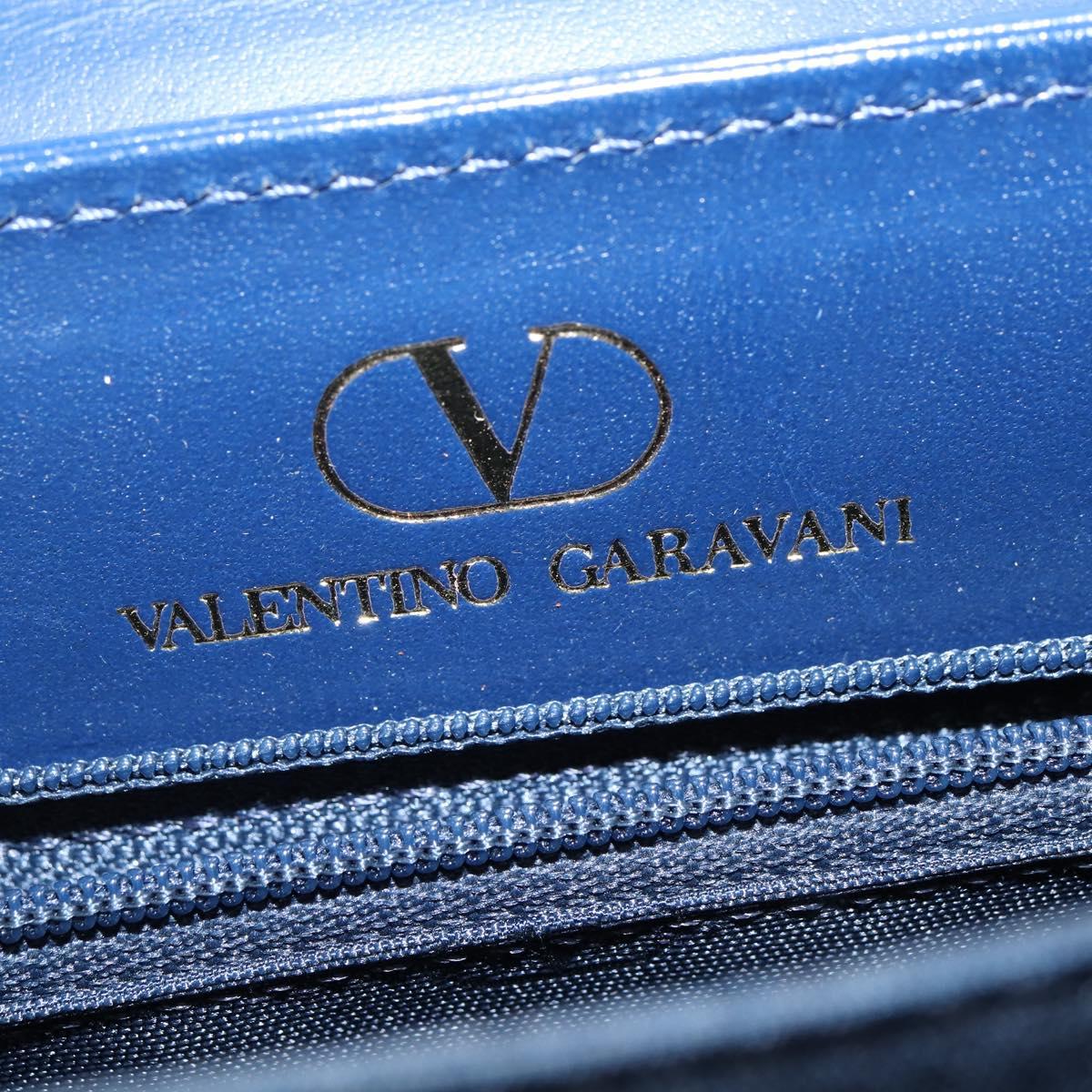 VALENTINO Medal Hand Bag Leather Blue Gold Auth bs30482