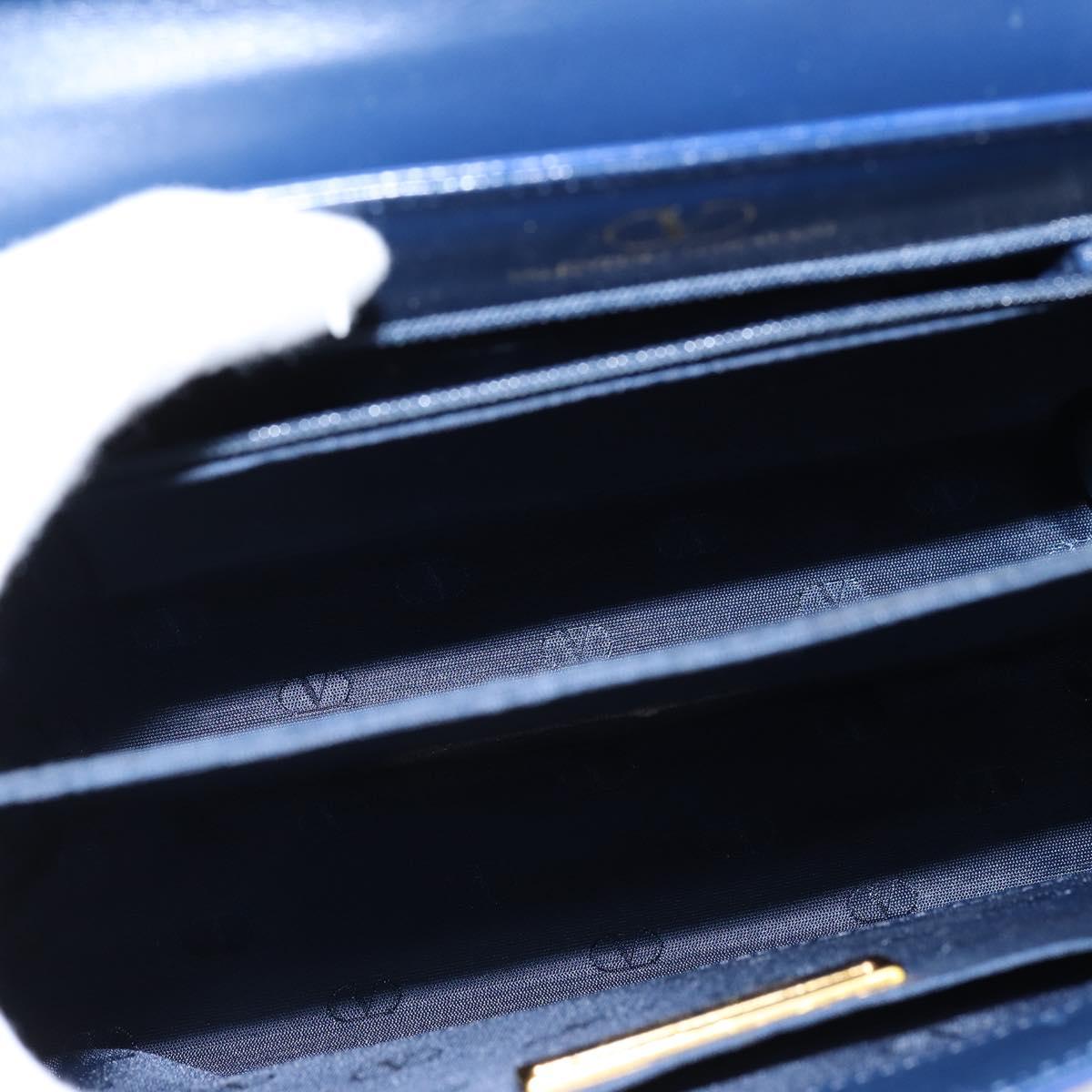 VALENTINO Medal Hand Bag Leather Blue Gold Auth bs30482