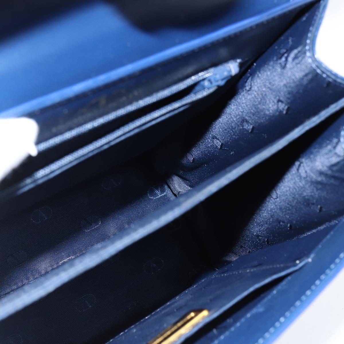 VALENTINO Medal Hand Bag Leather Blue Gold Auth bs30482