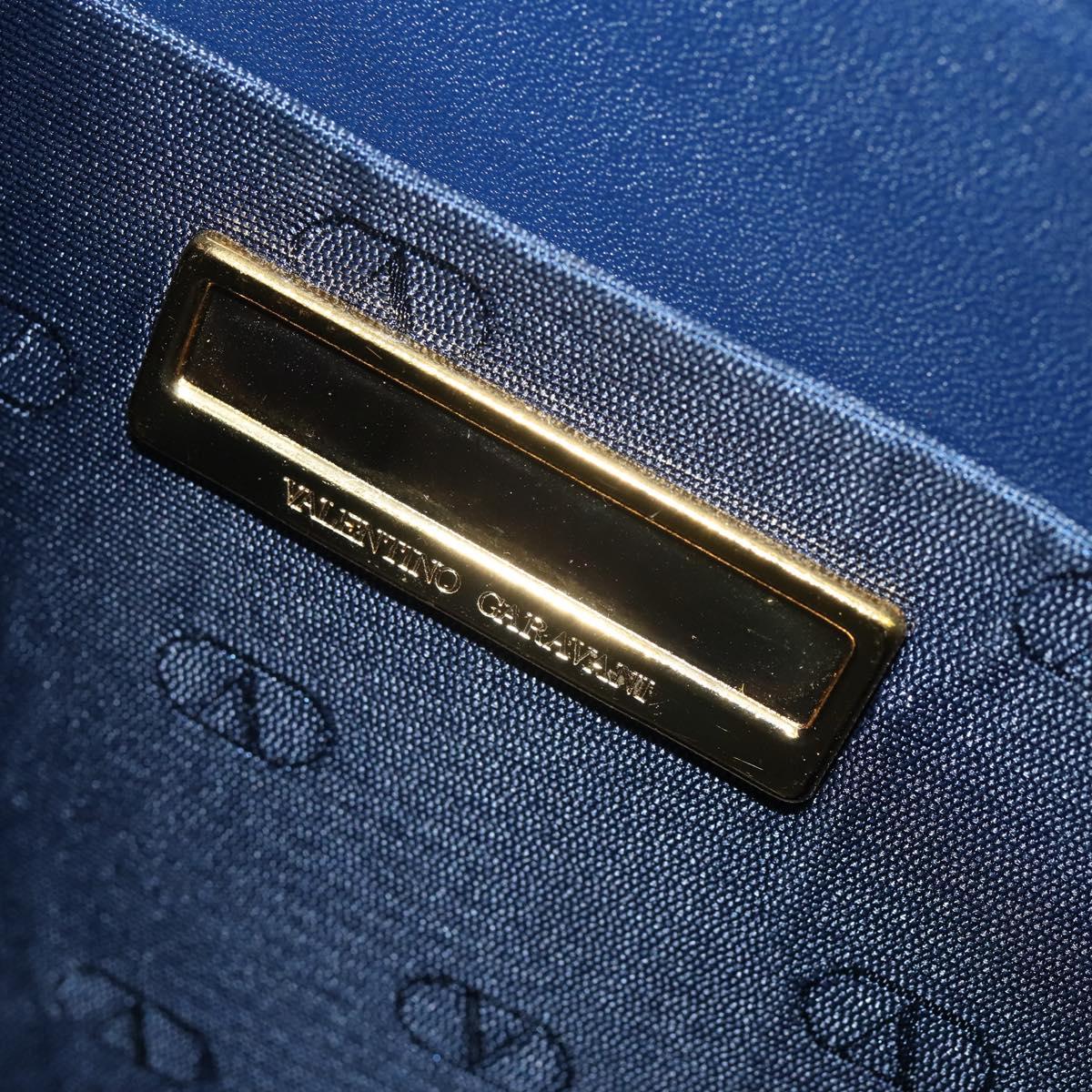 VALENTINO Medal Hand Bag Leather Blue Gold Auth bs30482