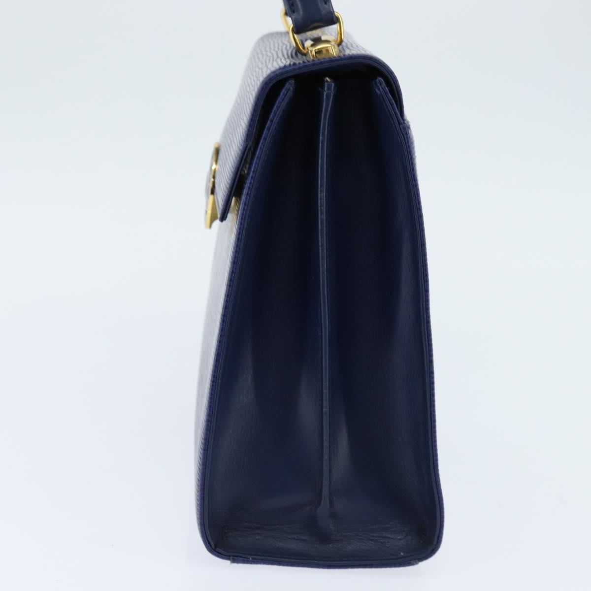 VALENTINO Medal Hand Bag Leather Blue Gold Auth bs30482