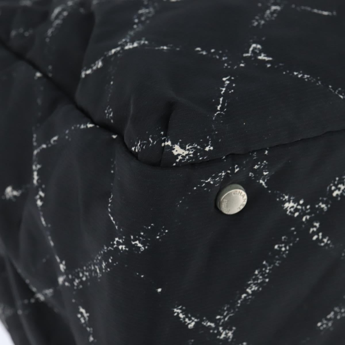 CHANEL Travel Line Boston Bag Nylon Black Silver CC Auth bs30483