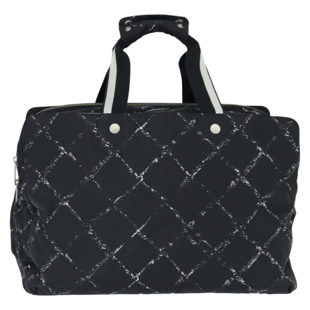 CHANEL Travel Line Boston Bag Nylon Black Silver CC Auth bs30483