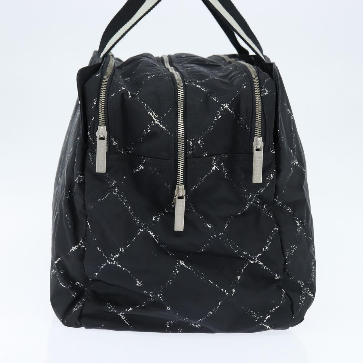 CHANEL Travel Line Boston Bag Nylon Black Silver CC Auth bs30483