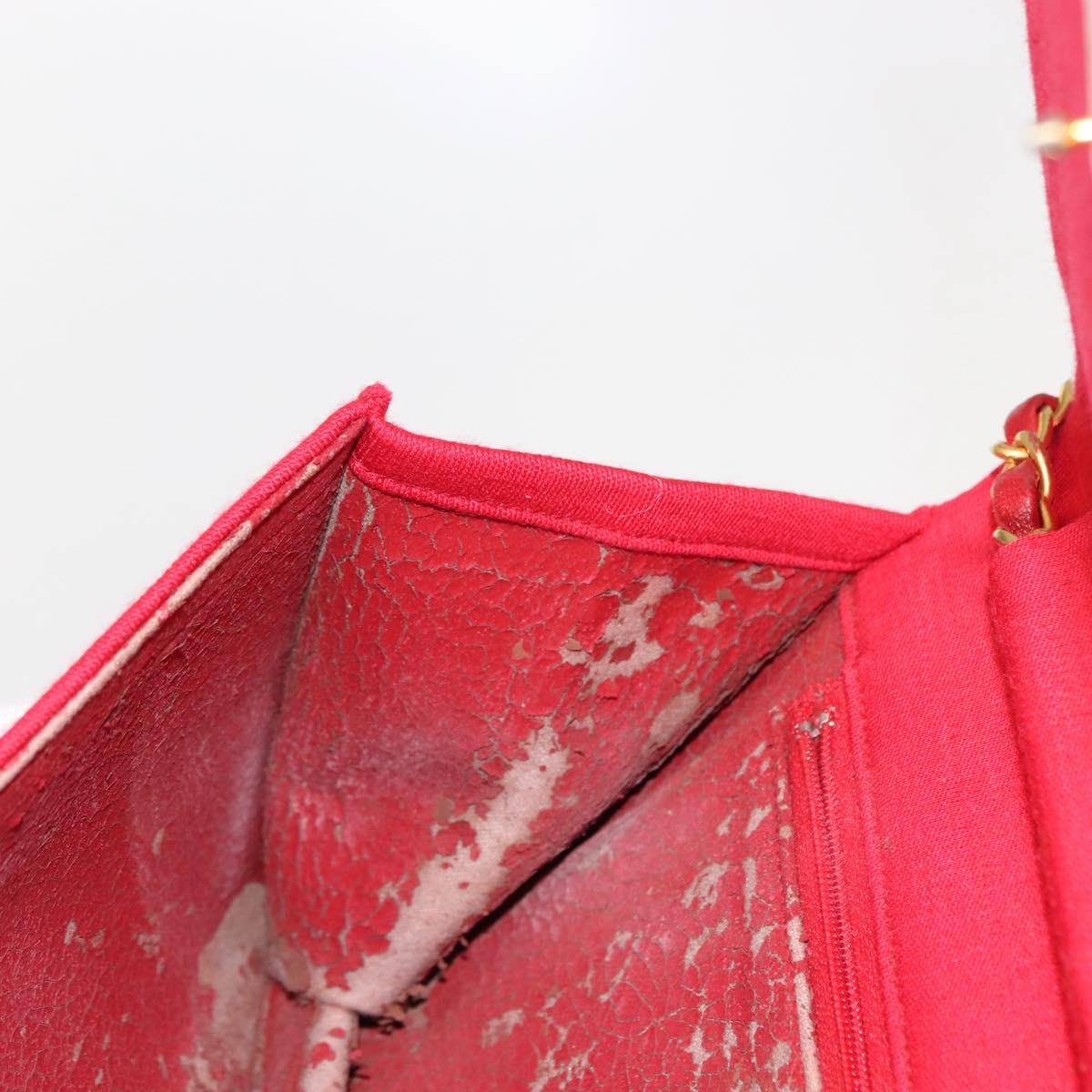 CHANEL Matelasse Chain Shoulder Bag Cotton Red Gold CC Auth bs30488