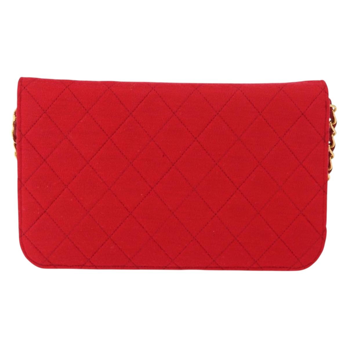 CHANEL Matelasse Chain Shoulder Bag Cotton Red Gold CC Auth bs30488
