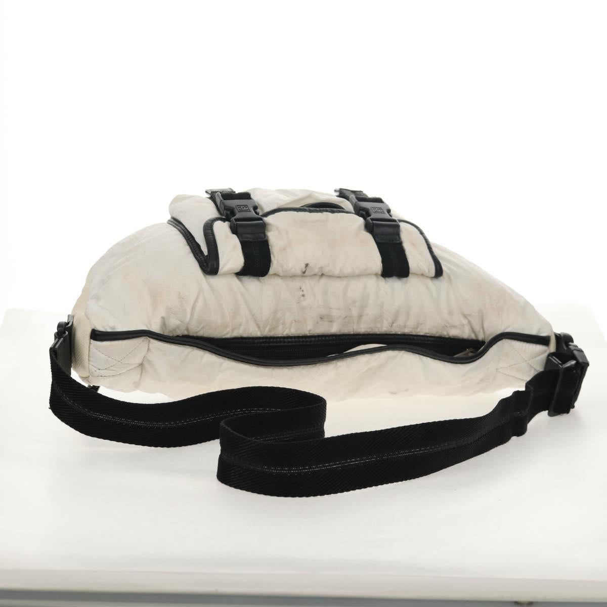 CHANEL Sports Line Shoulder Bag Nylon White Silver CC Auth bs30493