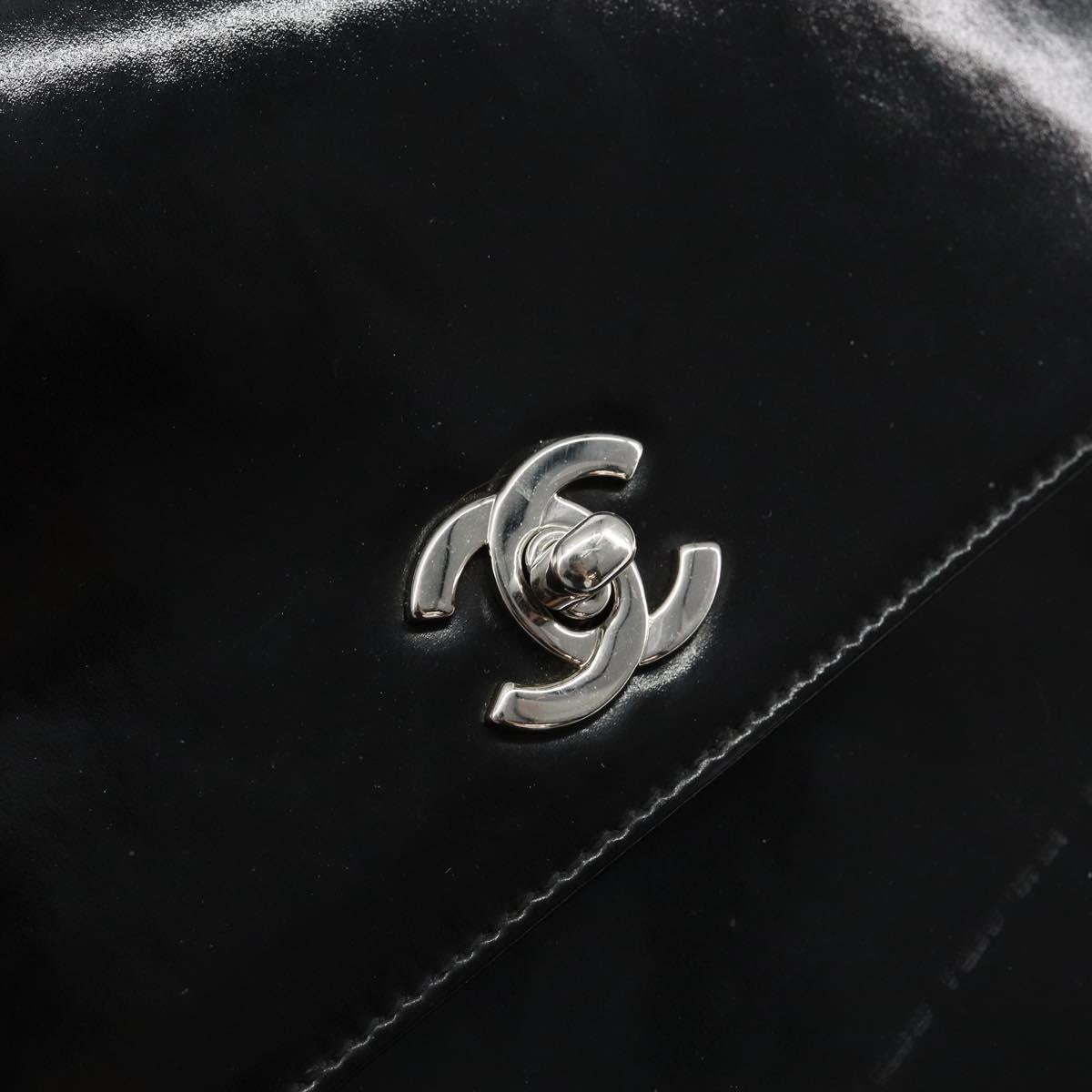 CHANEL Flap Chain Shoulder Bag Patent leather Black Silver CC Auth bs30494