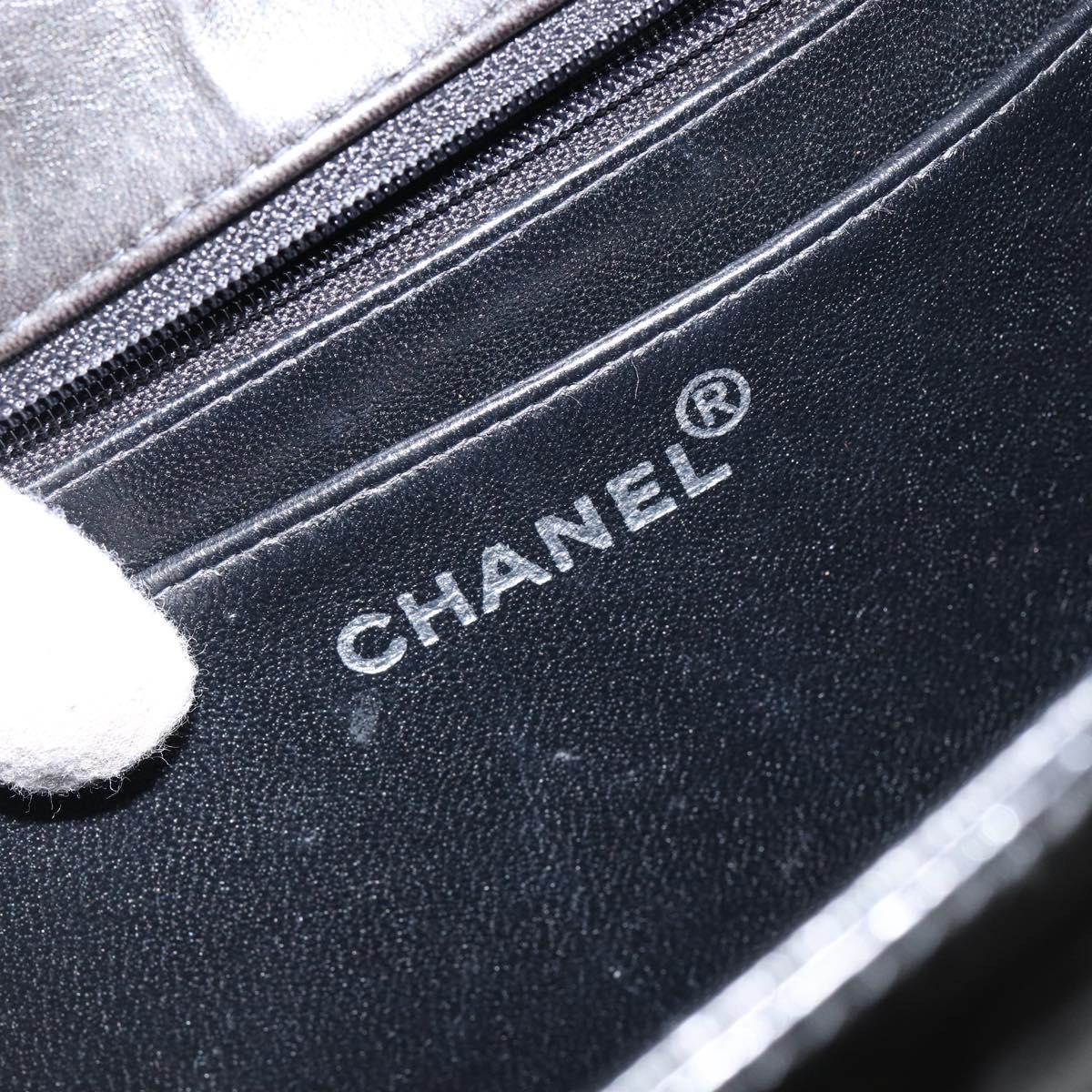 CHANEL Flap Chain Shoulder Bag Patent leather Black Silver CC Auth bs30494