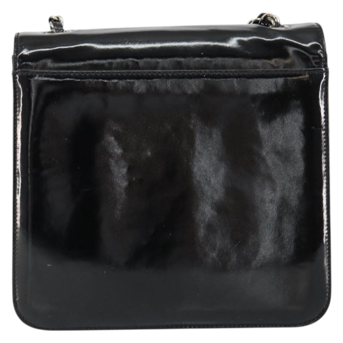 CHANEL Flap Chain Shoulder Bag Patent leather Black Silver CC Auth bs30494