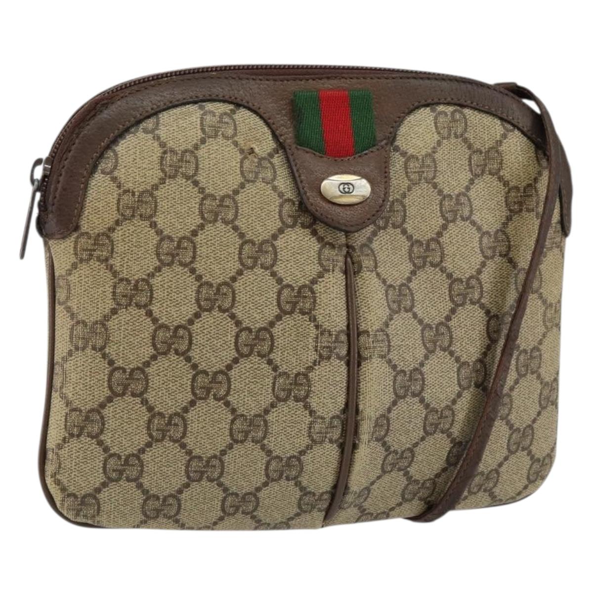 GUCCI GG Supreme Web Sherry Line Bag PVC Beige Gold 904 02 047 Auth bs30496