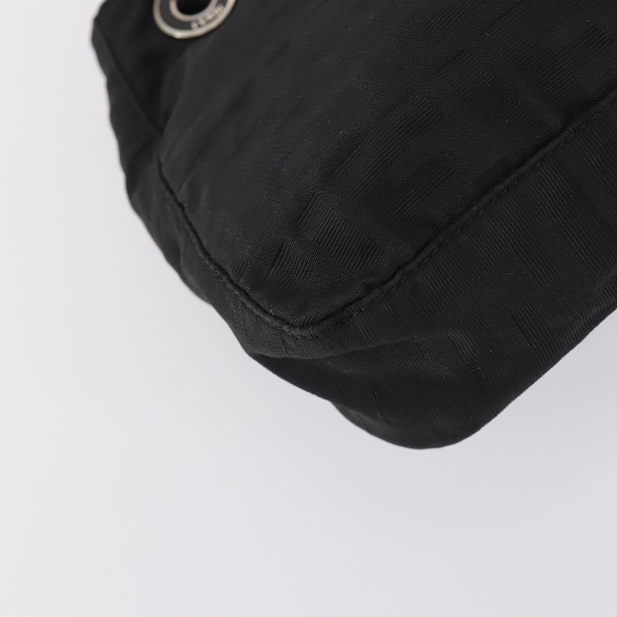 FENDI Zucca Canvas Shoulder Bag Nylon Black Silver Auth bs30501
