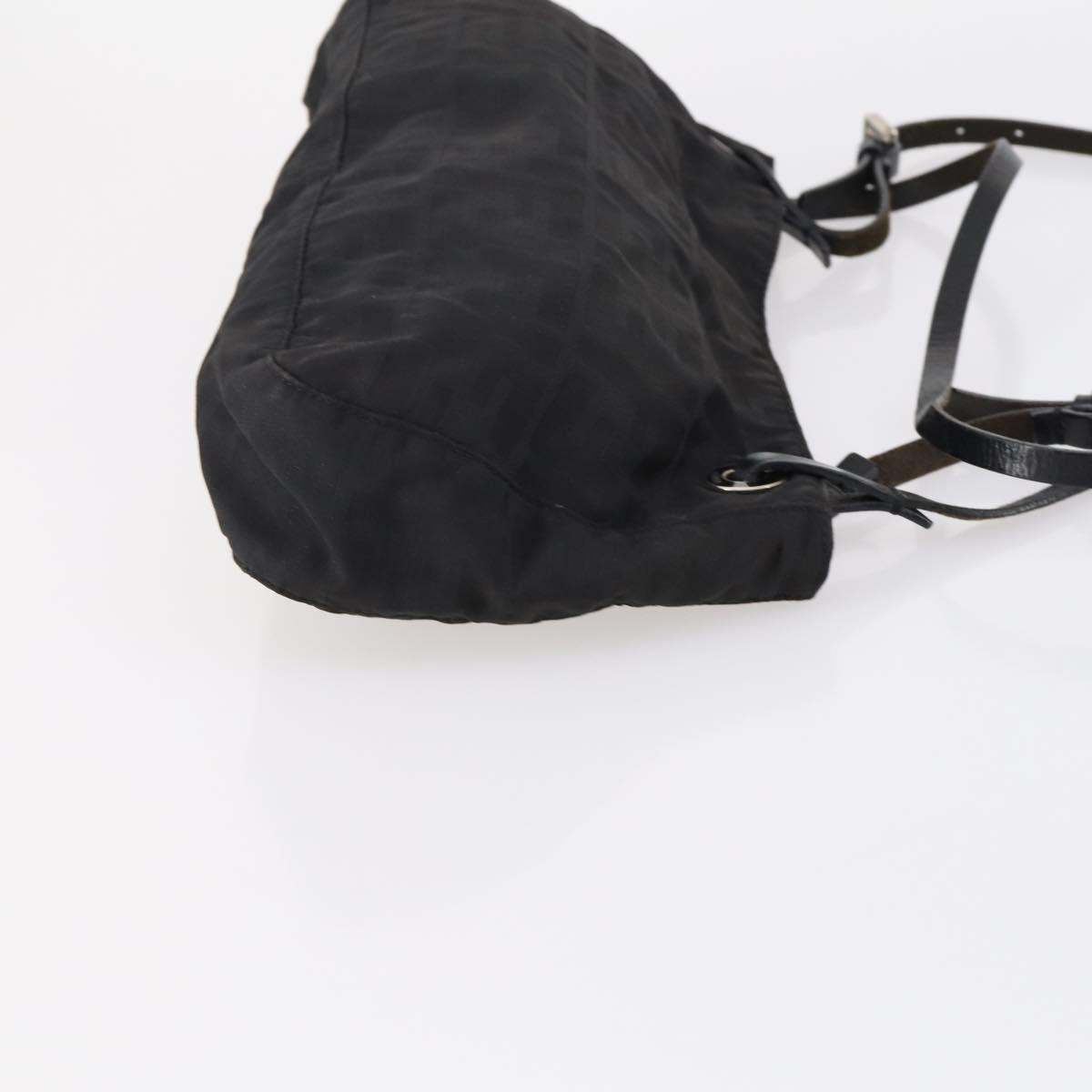 FENDI Zucca Canvas Shoulder Bag Nylon Black Silver Auth bs30501