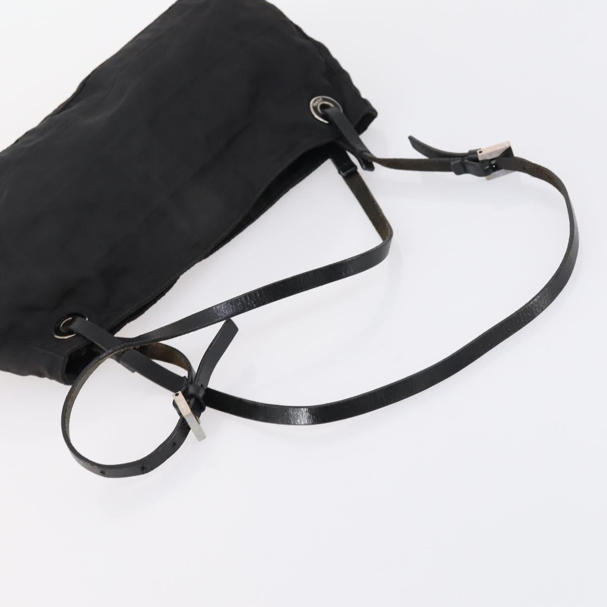 FENDI Zucca Canvas Shoulder Bag Nylon Black Silver Auth bs30501