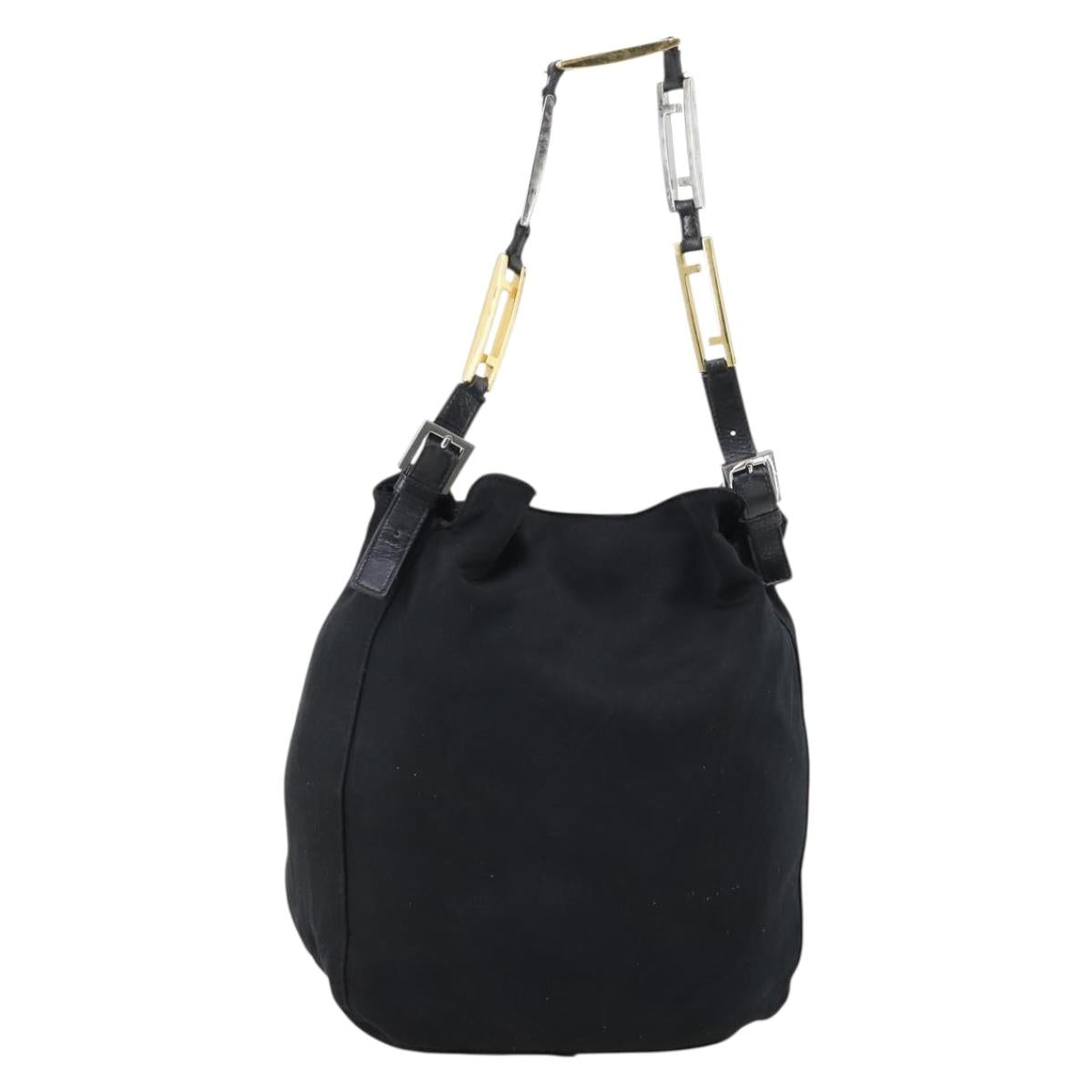 FENDI Shoulder Bag Nylon Black Gold Silver Auth bs30502