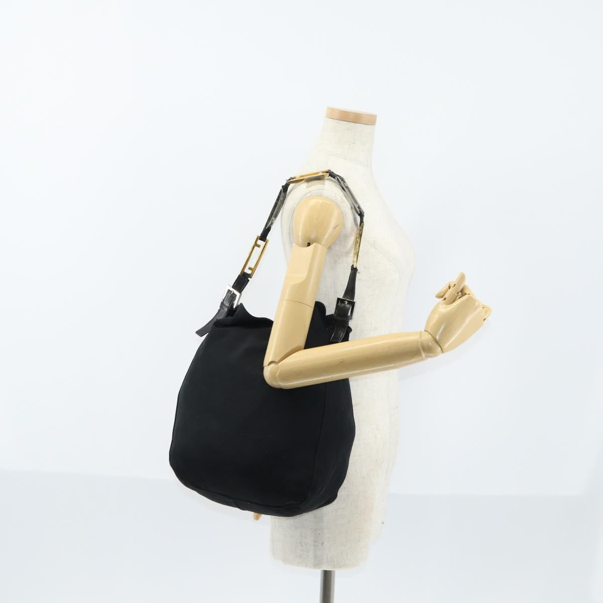 FENDI Shoulder Bag Nylon Black Gold Silver Auth bs30502