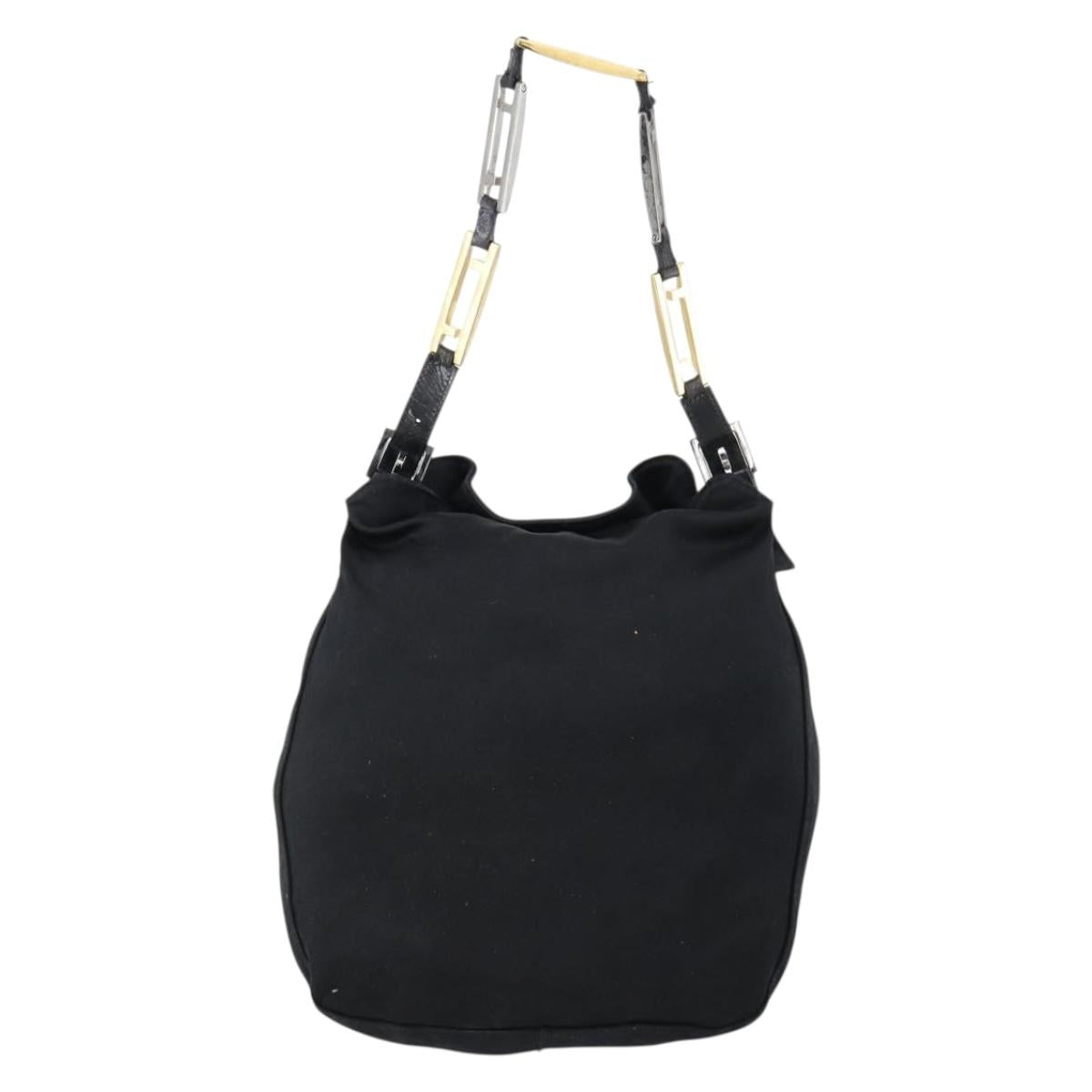 FENDI Shoulder Bag Nylon Black Gold Silver Auth bs30502