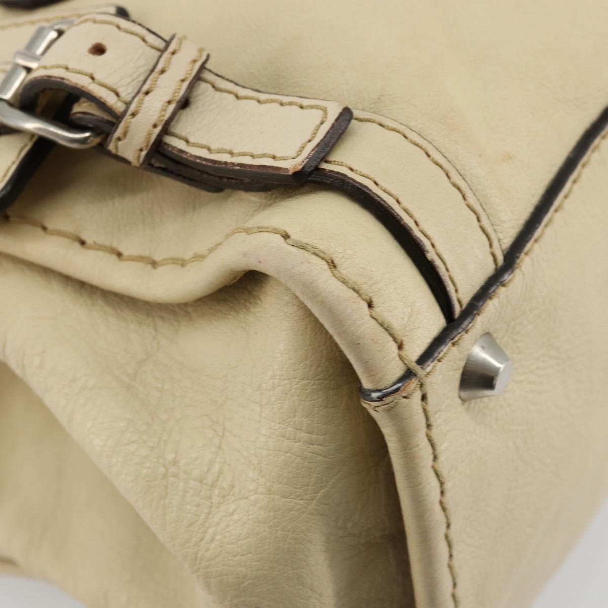 Chloe Edith Boston Bag Leather Beige Silver Auth bs30503