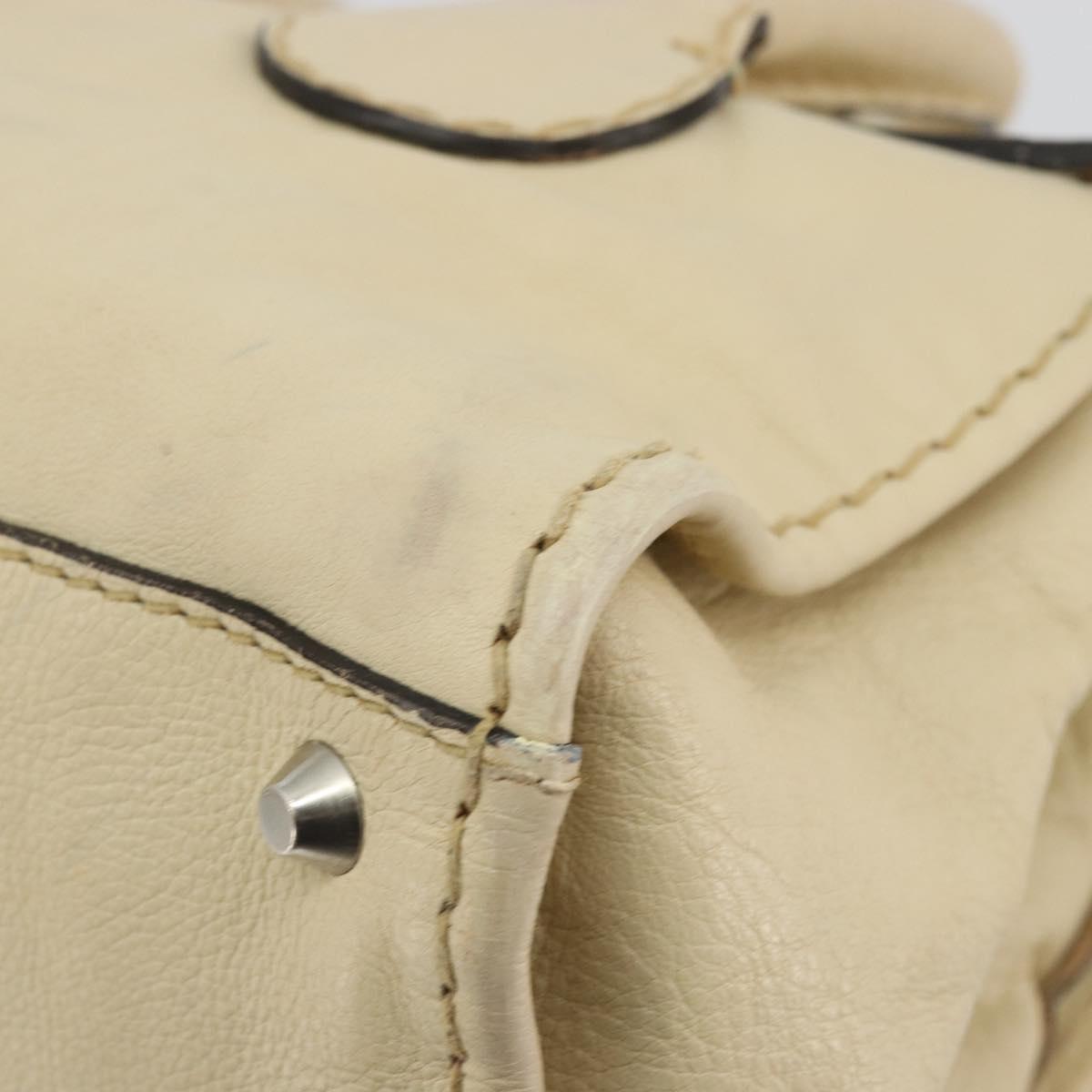 Chloe Edith Boston Bag Leather Beige Silver Auth bs30503