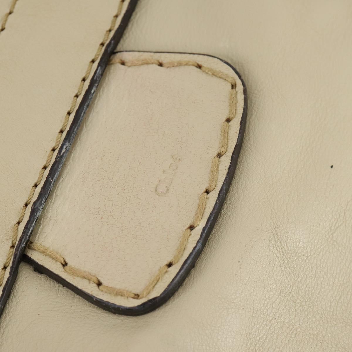 Chloe Edith Boston Bag Leather Beige Silver Auth bs30503