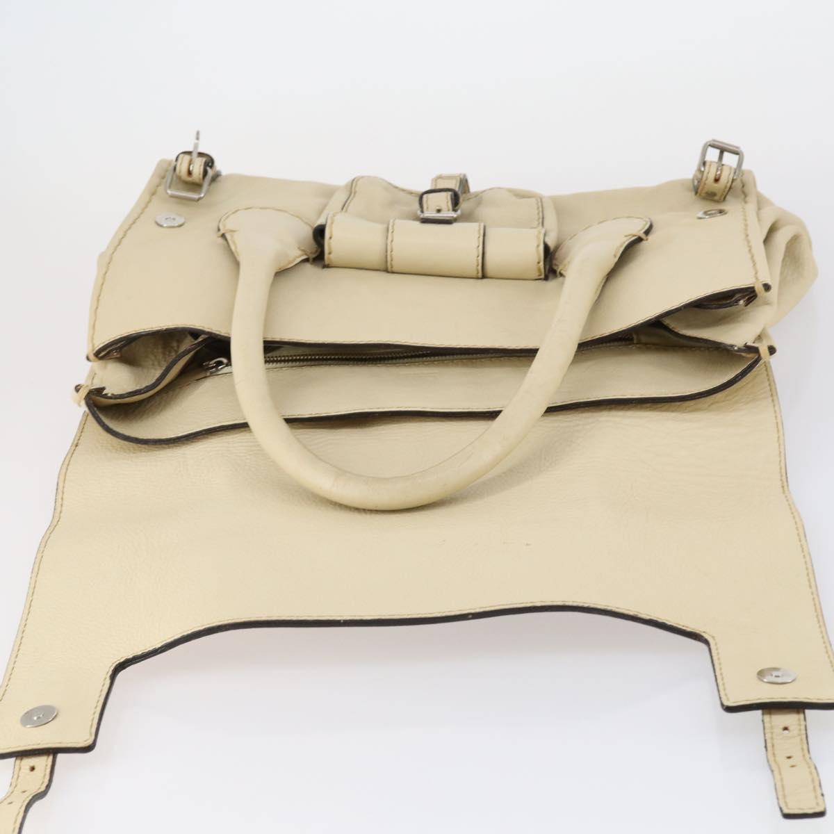 Chloe Edith Boston Bag Leather Beige Silver Auth bs30503