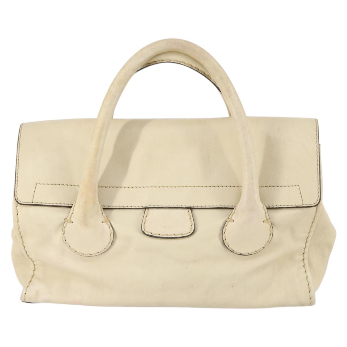 Chloe Edith Boston Bag Leather Beige Silver Auth bs30503