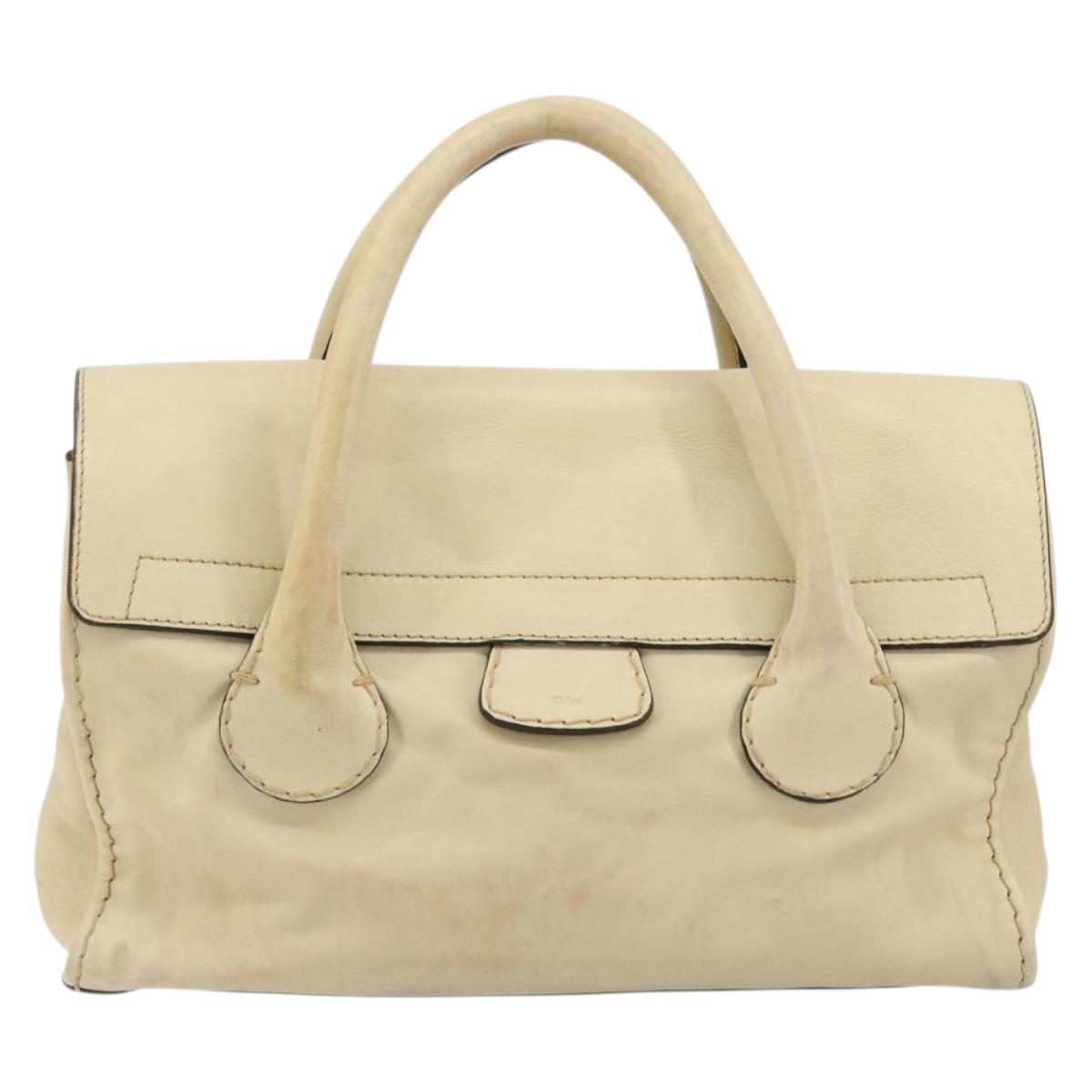 Chloe Edith Boston Bag Leather Beige Silver Auth bs30503
